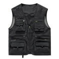 thumbnail image 1 of Men's Multi Pockets Cargo Vest Jacket Mesh Lined Zip Up Outdoor Work Travel Outerwear Black,4XL, 1 of 3