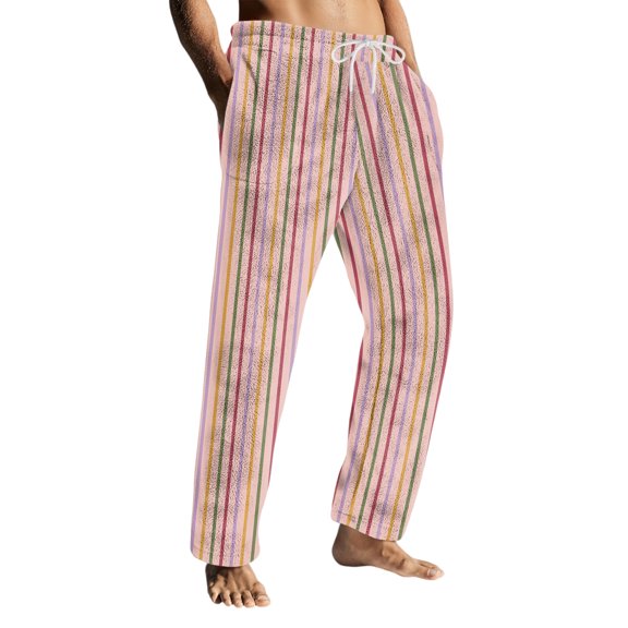 Men's Multi-Striped Sleep Pants for At-Home Leisure & Sleep Pink XL