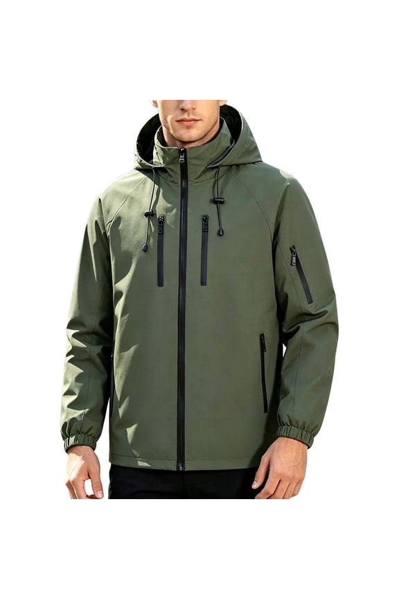 Men's Multi-Zip Hooded Softshell Windbreaker Light Water Resistant Elastic Rib Cuff Multi Pocket Patrol Jacket Windbreaker Jackets for Men Olive Green M