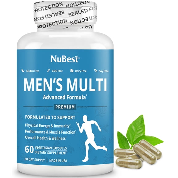 Mens Multi by NuBest, Vitamins & Minerals for Enhanced Immunity, Energy, Health, Performance & More, 60 Vegan Capsules