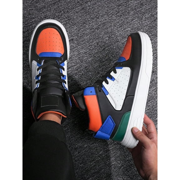 Men's Multicolor Fashion Sneakers - Colorblocked Design, Stylish Denim Style Accents Perfect for City Life, Durable Year-Round Wear