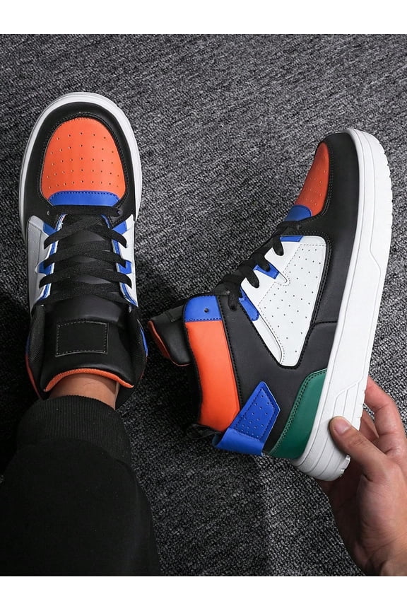 Men's Multicolor Fashion Sneakers - Colorblocked Design, Stylish Denim Style Accents Perfect for City Life, Durable Year-Round Wear
