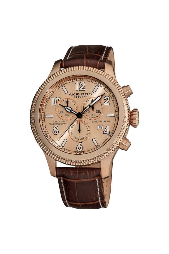 XXIV Men's Multifunction Chronograph Leather Brown Strap Watch