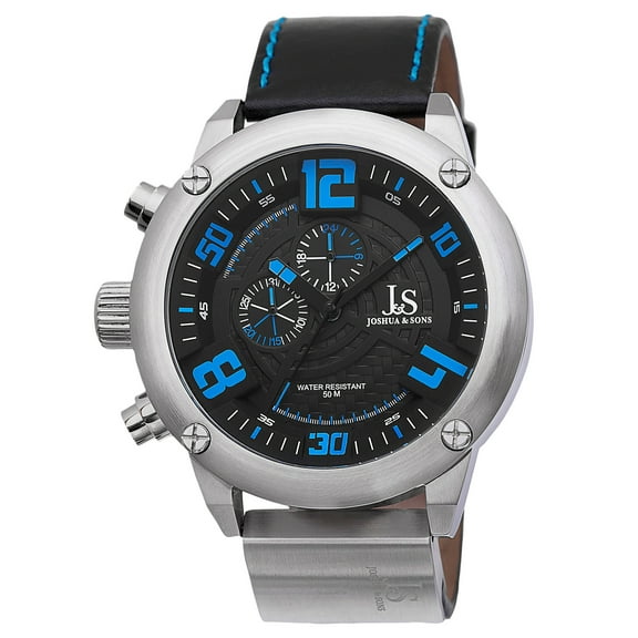Men's Multifunction Double-Layered Dial Leather Blue Strap Watch