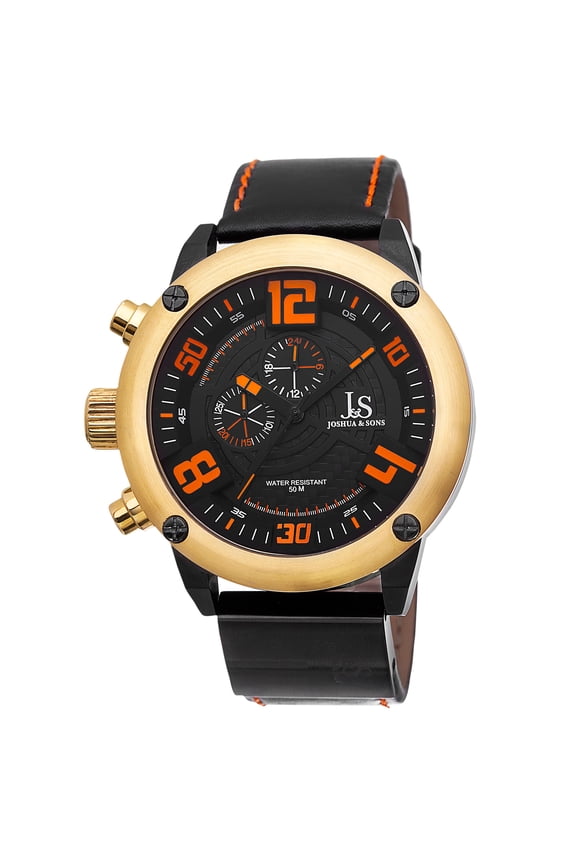 Men's Multifunction Double-Layered Dial Leather Gold-Tone Strap Watch