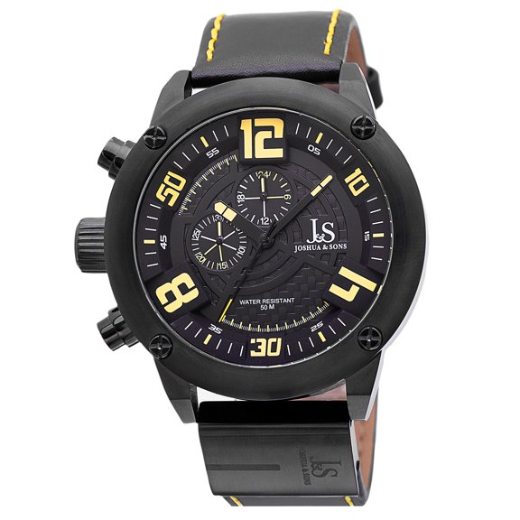 Men's Multifunction Double-Layered Dial Leather Strap Watch