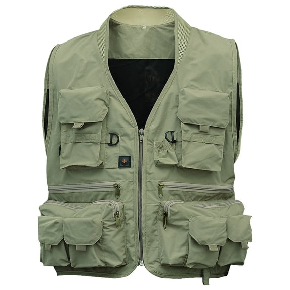 Men's Multifunction Pockets Travels Sports Fishing Vest Outdoor Vest L Khaki Green L