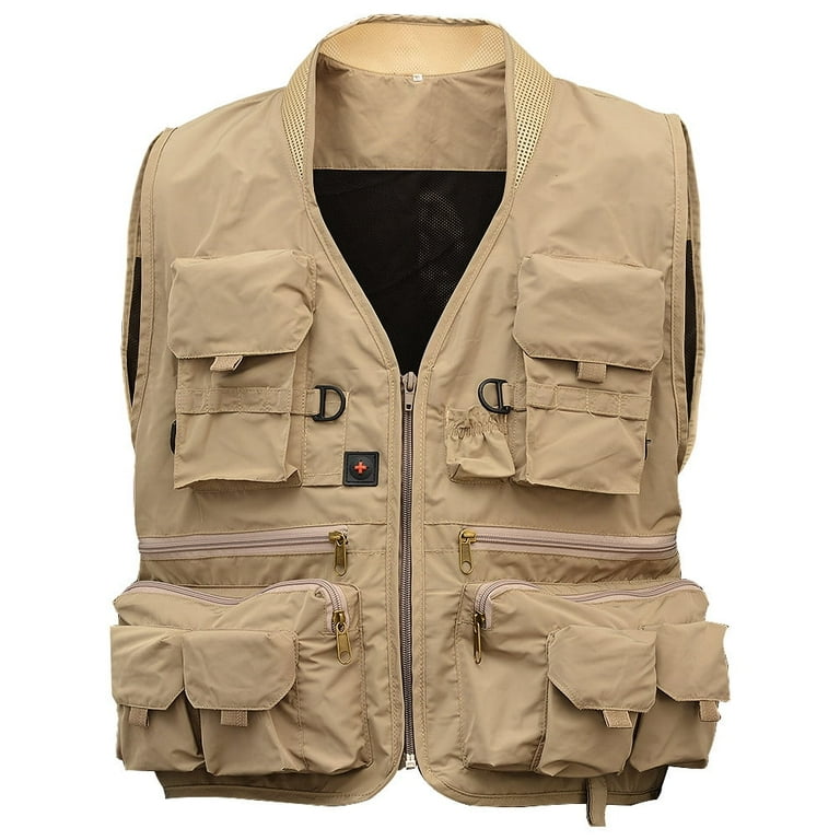 Men's Multifunction Pockets Travels Sports Fishing Vest Outdoor Vest L  Khaki Khaki XXL 