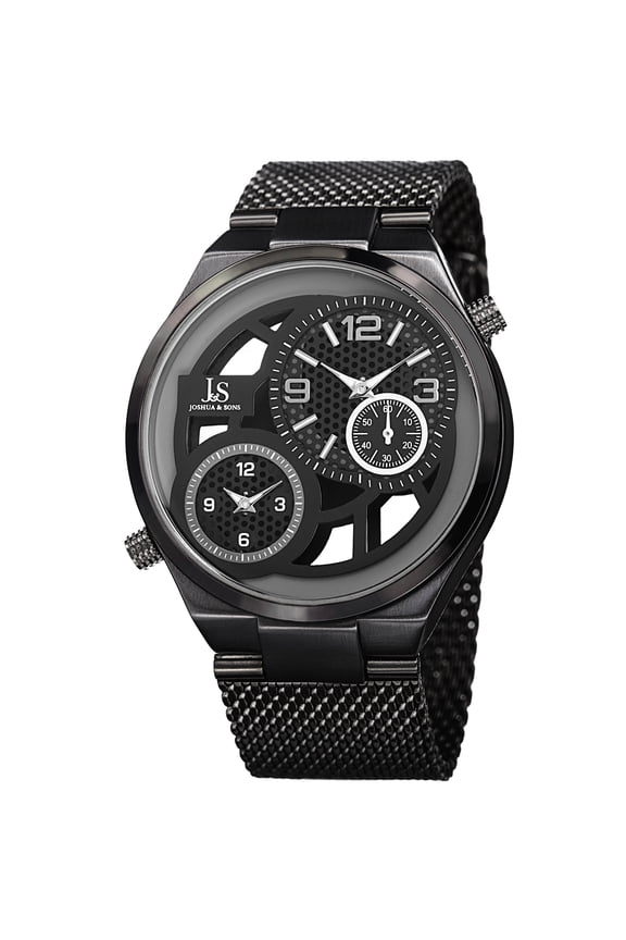 Men's Multifunction Stainless Steel Mesh Quartz Black Bracelet Watch