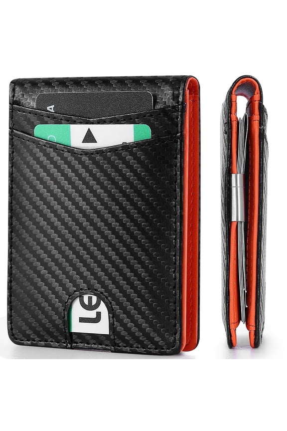 Wallet for Men Men’s Slim RFID Blocking Wallet with Money Clip, Leather Front Pocket Card Holder, 11 Card Slots, ID Window, Minimalist Bifold Gift Wallet