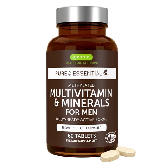 Igennus Methylated Men's Multivitamin with 22 Actives, Added Lycopene for Antioxidant Support, High Potency B12, Sustained Release, Pure & Clean, Non-GMO & Halal, 60 Tablets