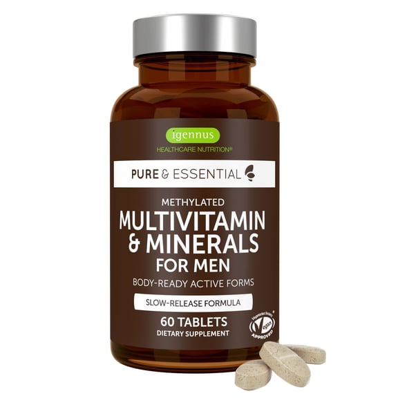 Igennus Methylated Men's Multivitamin with 22 Actives, Added Lycopene for Antioxidant Support, High Potency B12, Sustained Release, Pure & Clean, Non-GMO & Halal, 60 Tablets