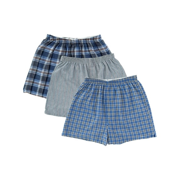 Men's Munsingwear KNOMW572 Fancy Woven 100% Cotton Snap Fly Boxer - 3 Pack (Blue Multi 2XL)