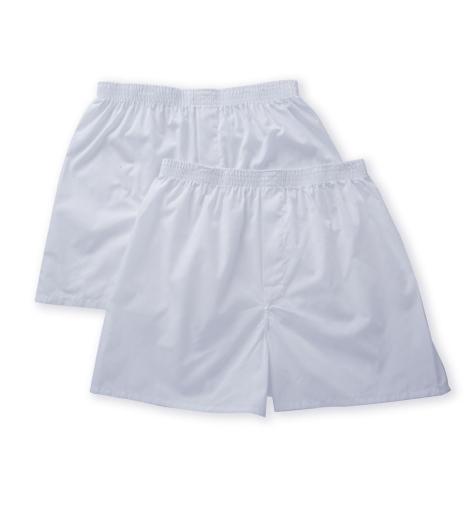 Men's Munsingwear KNOMW579 Woven Cotton Blend Open Fly Boxer - 2 Pack (White M)