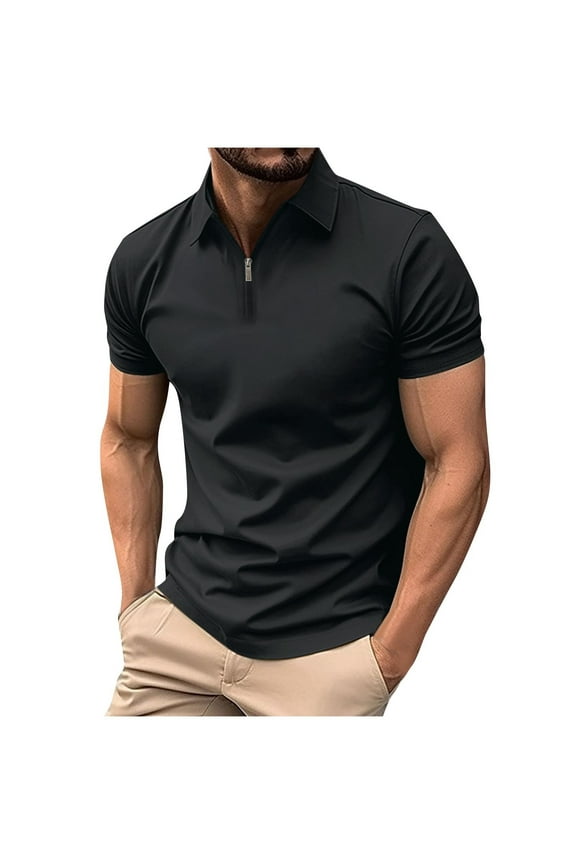 Men's Muscle Dress Shirts Slim Fit High Stretch Wrinkle-Free T-Shirts Athletic Short Sleeve Button Down Shirt