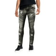 thumbnail image 1 of Men's Muscle Fit Distressed Moto Quilt Zipper Super Skinny Stretch Denim Jeans (BDX-80-BK/SS - Vintage Black, 34x30), 1 of 3