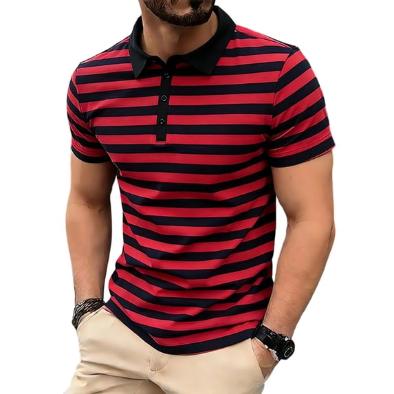 Men's Muscle Fit Golf Shirt Vintage Striped Soft Stretch Jersey Tee Color Block Collared Short Sleeve T-Shirts Athletic Slim Fit Summer Casual Beach Tops Lightweight