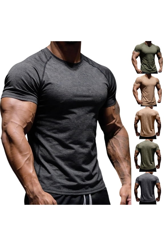 Men's Muscle Fit Gym T Shirts With Crewneck And Short Sleeves, Slim Fitted Longline Workout Tees For Summer Army Green L