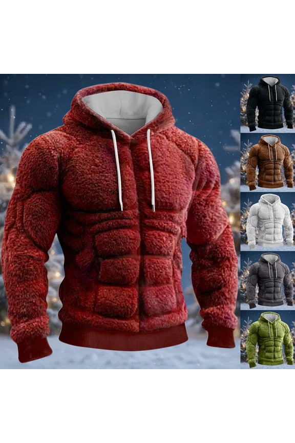 Men's Muscle Graphic Print Hoodie, Casual Long Sleeve Pullover Sweatshirt, Fun Design Streetwear for Christmas, Costume Party, Gym, and Casual Weekend Wear,Green,L