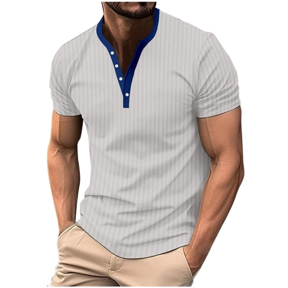 Men's Muscle Polo Shirt Slim Fit Textured Knit Polo Shirt Short Sleeve Button Shirt Casual Fashion