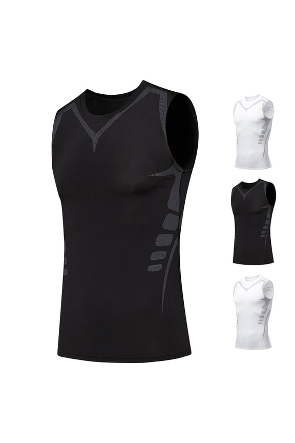 Men's Muscle Quick Dry Compression Tank Top, Sleeveless Workout Shirt for Gym, Running and Training Base Layer Size 2XL White