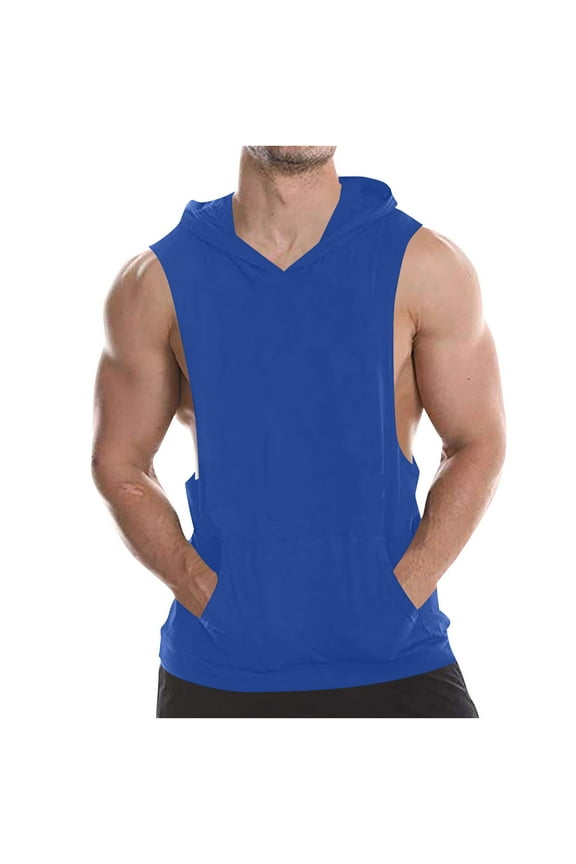 Men's Muscle Sleeveless Hoodies Tank Tops Gym Workout Hooded Bodybuilding Stringer T Shirt Running Training Vest