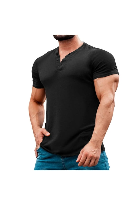 Men's Muscle Slim Henley Shirts Crewneck Longline T-Shirt Gym Workout Athletic Shirt Tees