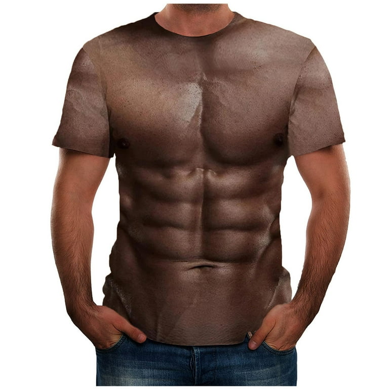 ZZWXWB Men's Muscle T-Shirt Man Print Fashion Bodybuilding Fitness Strong Round Neck Short Sleeve Plunging Sleeve Summer T-Shirt Brown Xxxxl, Size