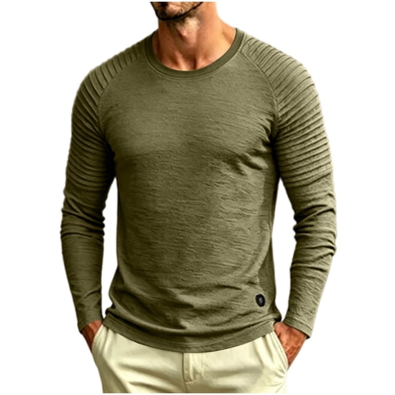 Men's Muscle T-Shirt Pleated Raglan Long Sleeve Bodybuilding Gym Tee Short Sleeve Fashion Workout Shirts Army Green M(M)
