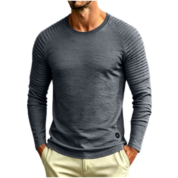 Men's Muscle T-Shirt Pleated Raglan Long Sleeve Bodybuilding Gym Tee Short Sleeve Fashion Workout Shirts Gray XL(XL)