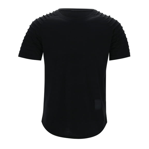 Men's Muscle T-Shirt - Pleated Raglan Sleeve Bodybuilding Gym Tee - 95% Polyester 5% Spandex, Short Sleeve, Fashion Workout Shirts