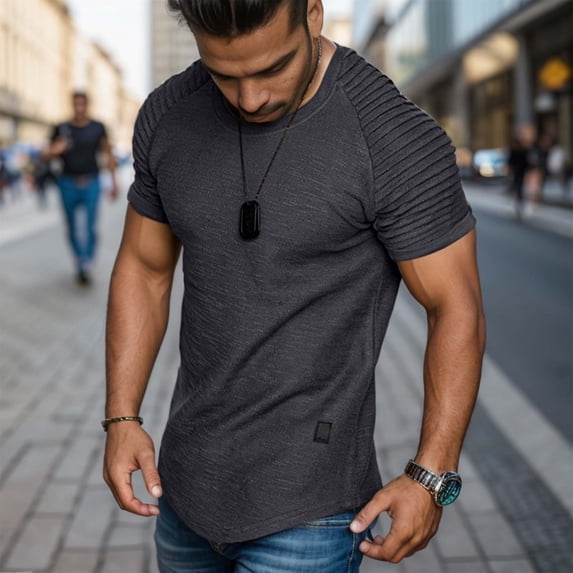 Men's Muscle T Shirt Pleated Raglan Sleeve Bodybuilding Gym Tee Short Sleeve Fashion Workout Shirts Shirt Mens A Shirts Large Tall Mens Shirts Mens Large Tall Shirts Tee Fashion Men S Tee Shirt Cow