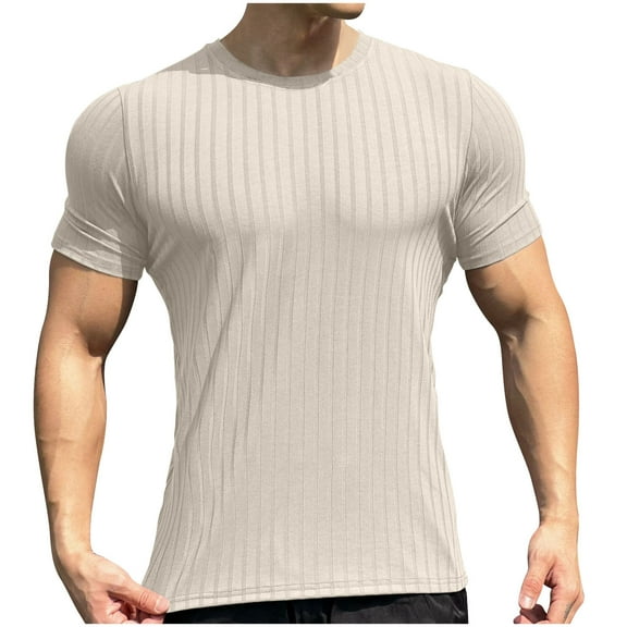 Men's Muscle T-Shirt Stretch Short Sleeve Bodybuilding Sports Casual Slim Fit T-Shirt