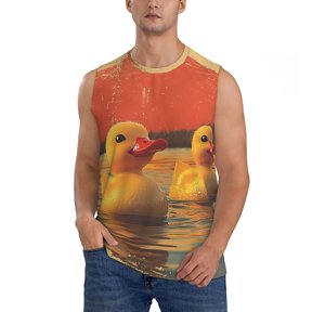 Men's Muscle Tank Top Graphic Printed Sleeveless Workout Tee Shirt, Cute Yellow Rubber Ducks Retro