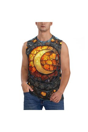 Men's Muscle Tank Top Graphic Printed Sleeveless Workout Tee Shirt, Moon Celtic Stained Glass Art