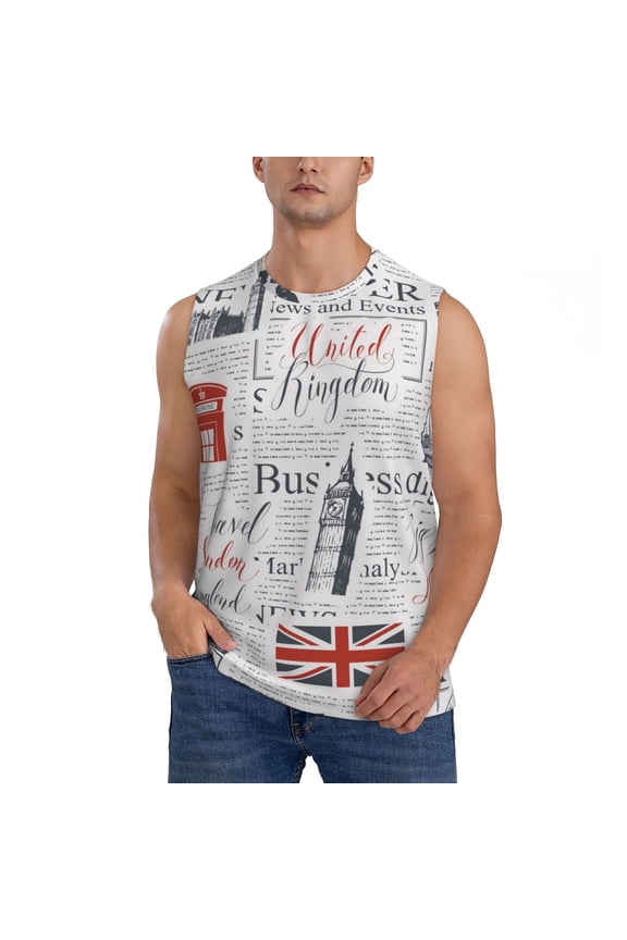 Men's Muscle Tank Top Graphic Printed Sleeveless Workout Tee Shirt, Uk And London British Vintage Newspaper