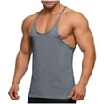 thumbnail image 1 of Men's Muscle Tank Top Stringer Y-Back Bodybuilding Sleeveless Workout Shirt Deep Scoop Neck Racerback Low Cut Armhole Solid Color Weightlifting Top Stretch Training Athletic Gear, 1 of 7