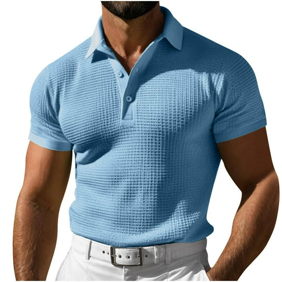 Men's Muscle V Neck Polo Shirts Slim Fit Short Long Sleeve Cotton Golf T-Shirts Ribbed Knit Soft Tees