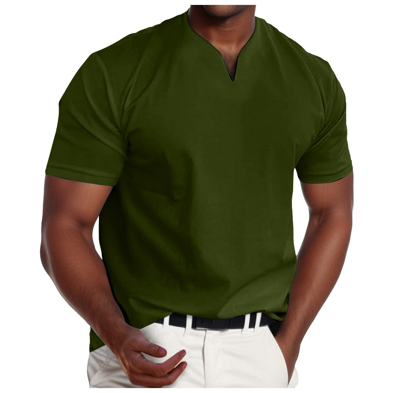 Men's Muscle V Neck Shirts Slim Fit Shirt Short Sleeve T Shirts Casual ...