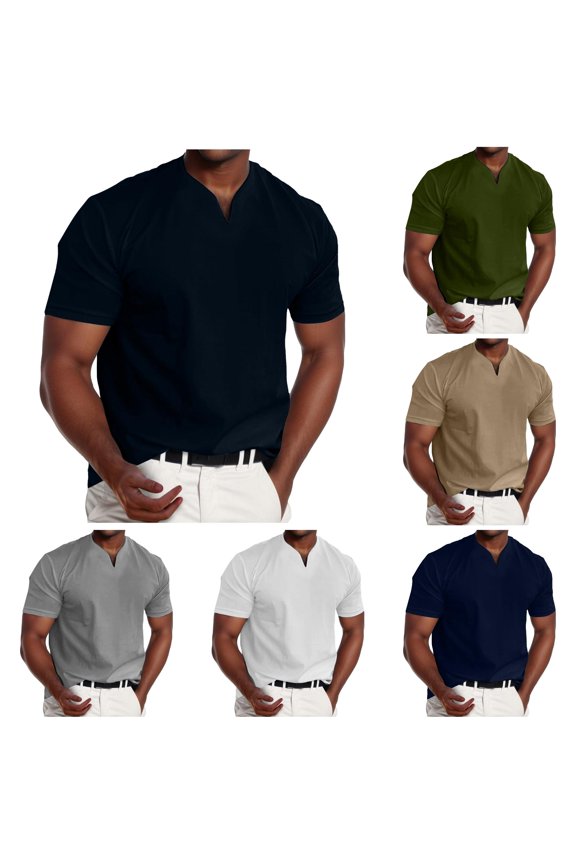 Men's Muscle V Neck Shirts Slim Fit Shirt Short Sleeve T Shirts Casual Tee Mens Compression Cold Gear S