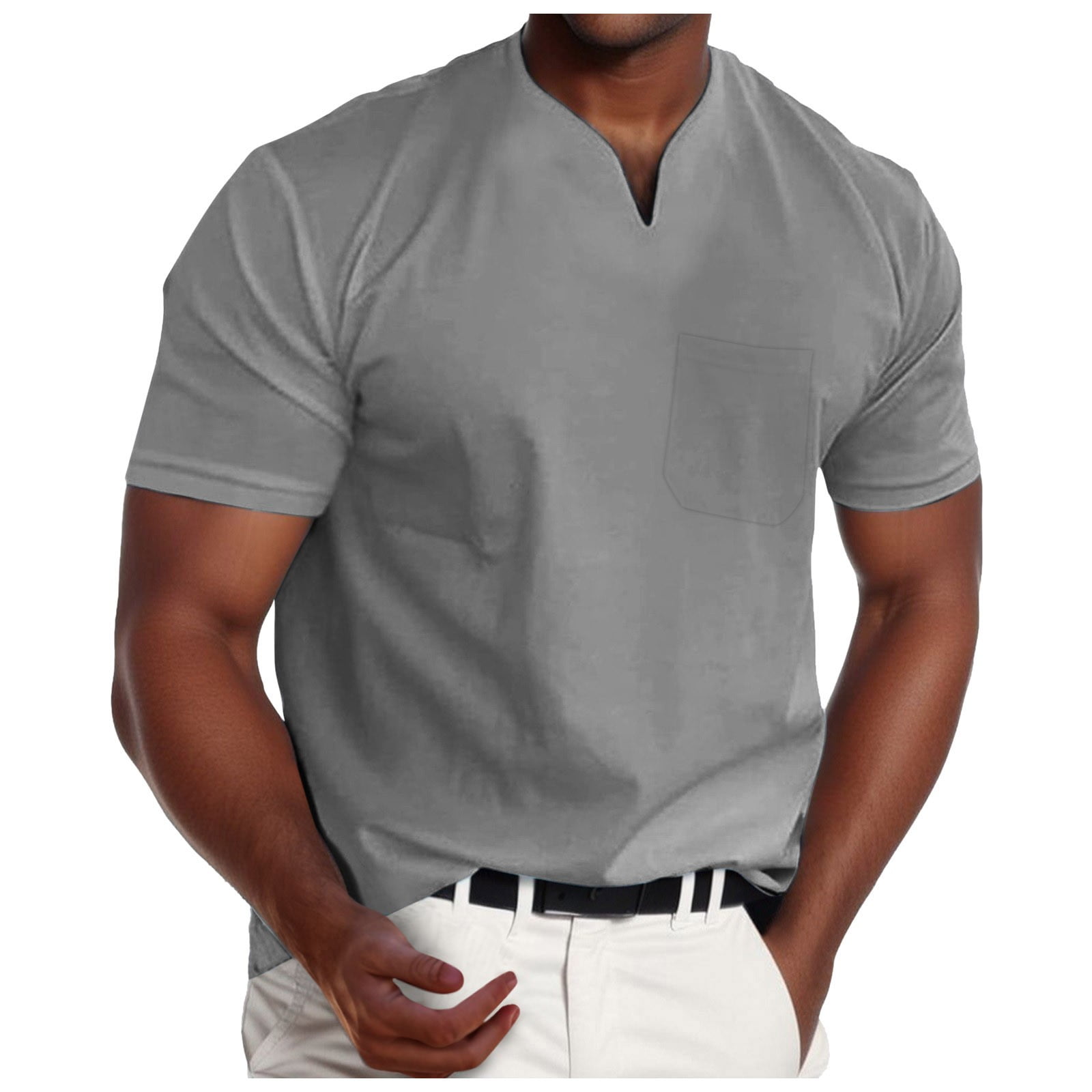Men's Muscle V Neck Shirts Slim Fit Shirt Short Sleeve T Shirts Casual ...