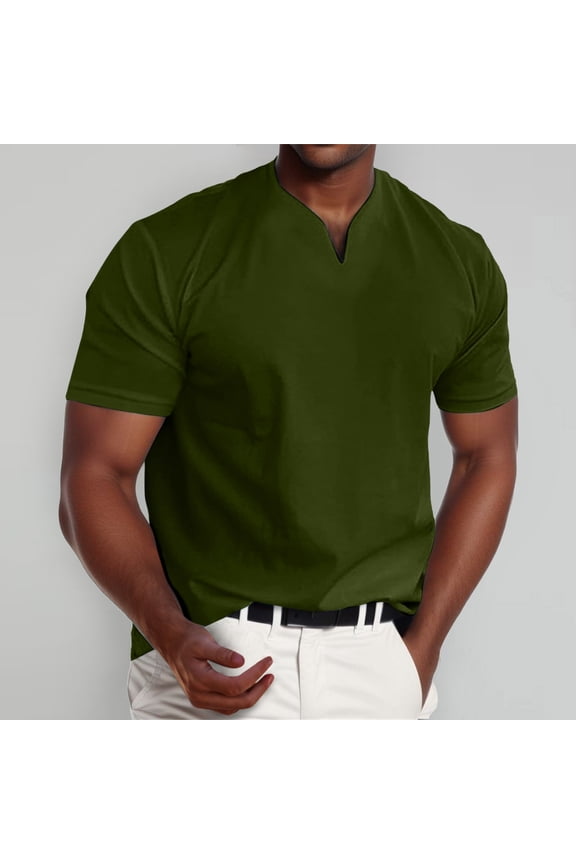 Men's Muscle V Neck Shirts Slim Fit Short Sleeve Casual Tee for Athletic Builds, S, Green