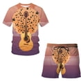 thumbnail image 1 of Men's Music 3D Digital Printing Short Sets Outfits 2 Piece Summer Tracksuit Short Sleeve T Shirts and Shorts Set, 1 of 3
