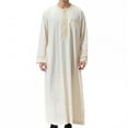 thumbnail image 1 of Men's Muslim Dresses Long Sleeve Solid Henley Shirts Kaftan Muslim Long Gown Robe for Men with Pocket Mens Long Shirt Fashion Casual Robe, Beige&XL, 1 of 7