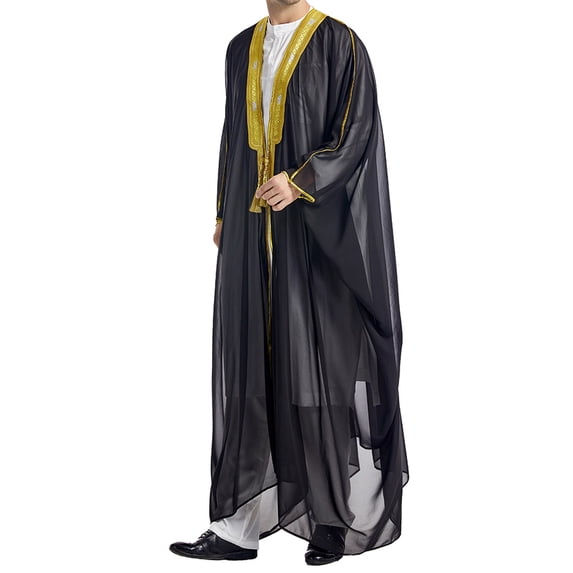 Men's Muslim Jubba Thobe Long Sleeve White Embroired Robe Islam Kaftan ...