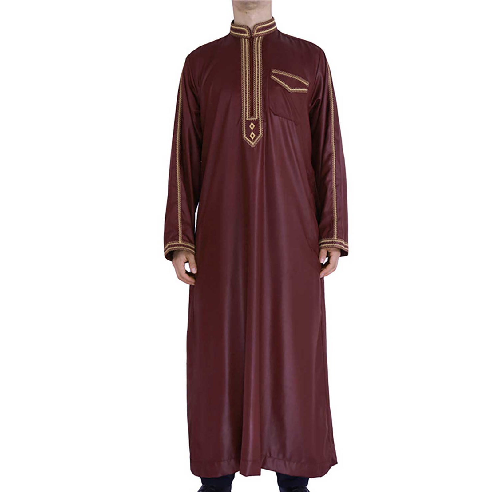 Men's Muslim Kaftan Thobe Middle East Islamic Saudi Arabic Robes Long ...