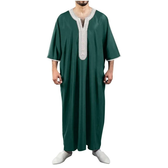 Men's Muslim Robe Arab Middle Robe Long Style Long Sleeve Embroidered Standing Neck Long Shirt Islamic Wear