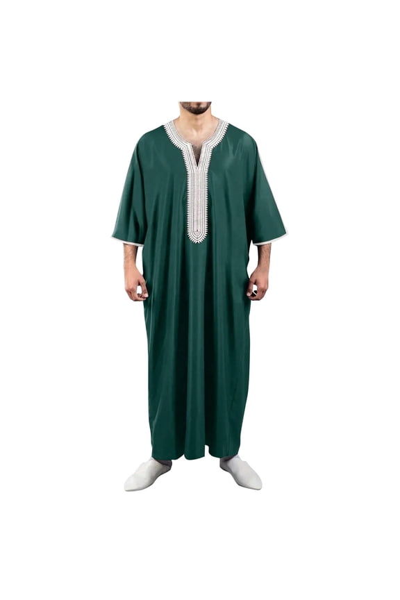 Men's Muslim Robe Arab Middle Robe Long Style Long Sleeve Embroidered Standing Neck Long Shirt Islamic Wear