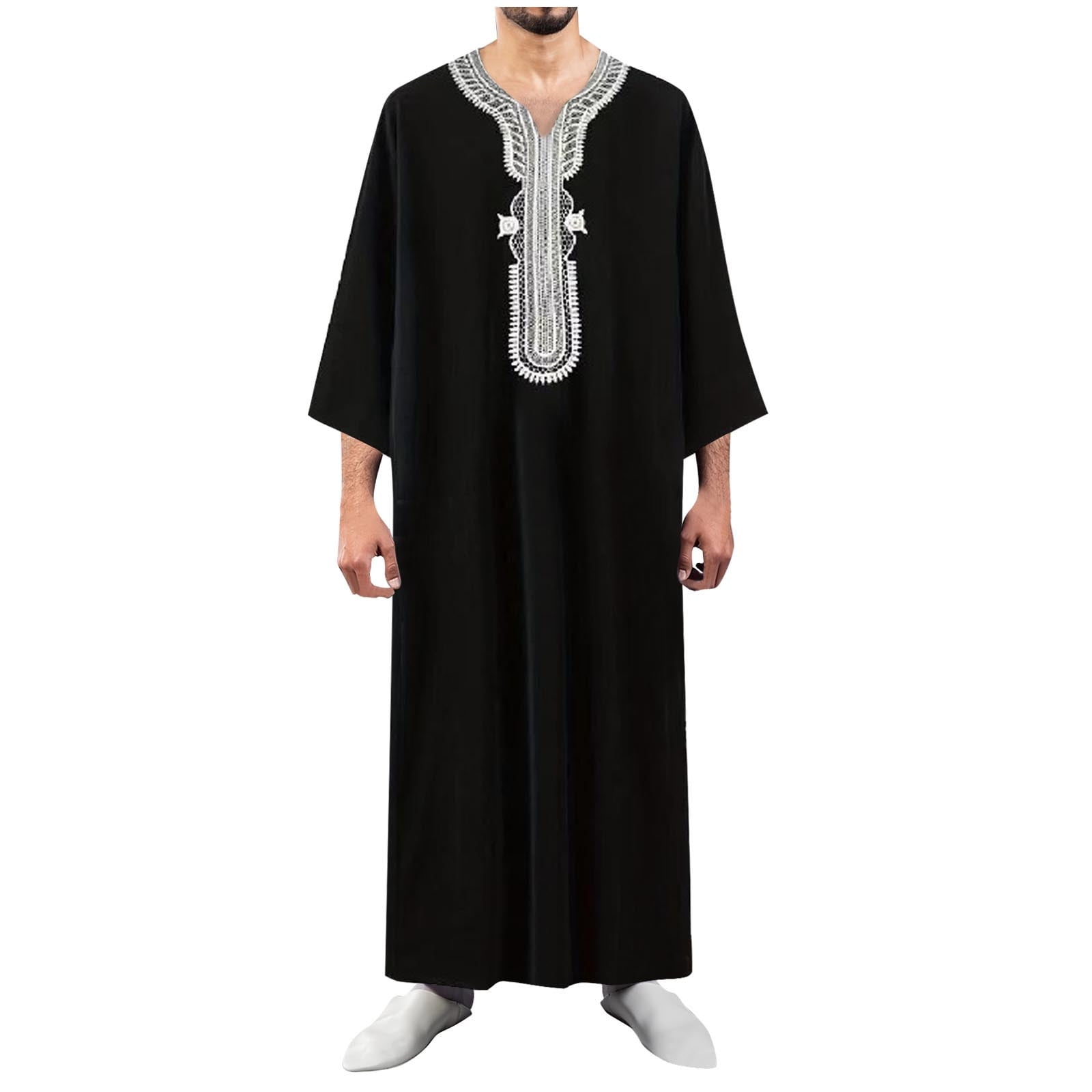 Medium Long Sleeve New Embroidery Men's Muslim Robe Arabic Robe