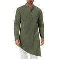 thumbnail image 1 of Men's Muslim Robe Tops Kaftan Robe Button Down Long Sleeve Henley Lightweight Asymmetric Hem Solid Color Blouse, 1 of 7